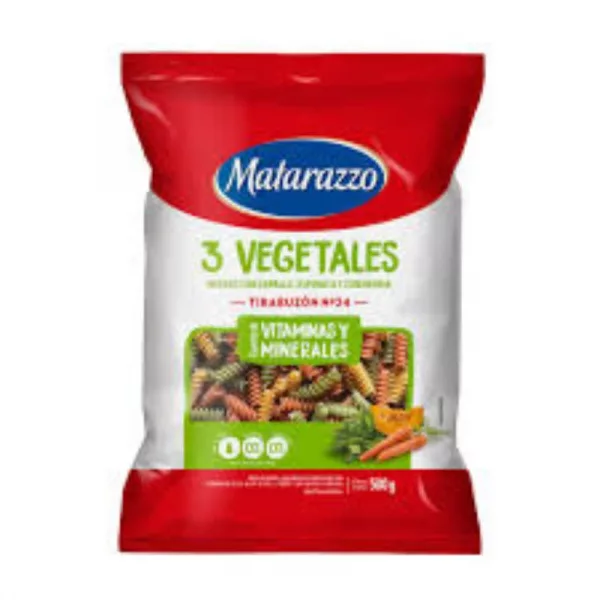 Fideos Matarazzo Tirabuzon 3 Vegetales x 500 gr
