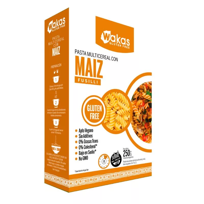 Fideos Multicereal Wakas Fussilli Maiz X 250 Gr