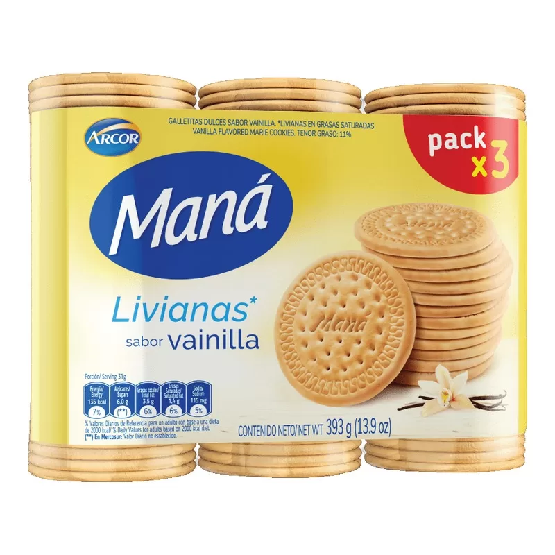 Galletitas Mana Livianas Vainilla X3 X 408 Gr