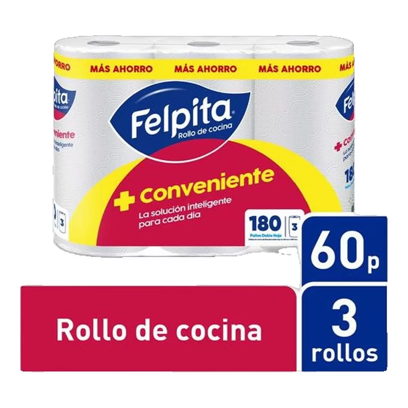 Rollo Cocina Felpita 3 X 60 Paños X 3 Unid