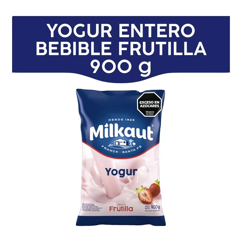 Yogur Milkaut Bebible Entero Frutilla X 900 Gr
