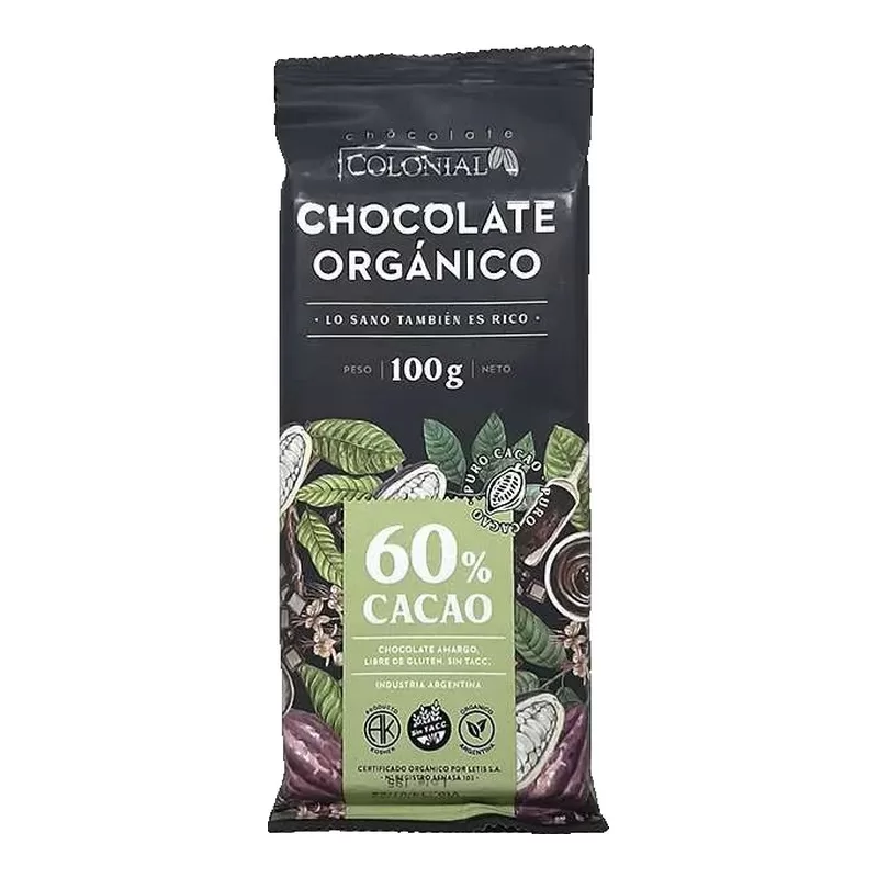 Chocolate Colonial Organico 60% Cacao X 100 Gr