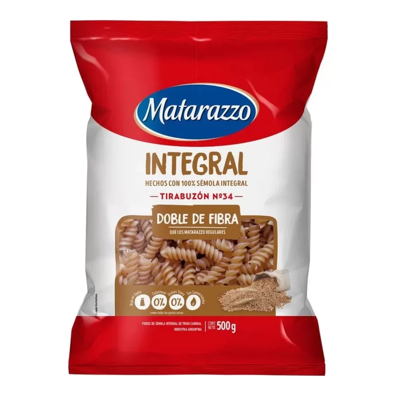 Fideos Matarazzo Integral Tirabuzón X 500 Gr